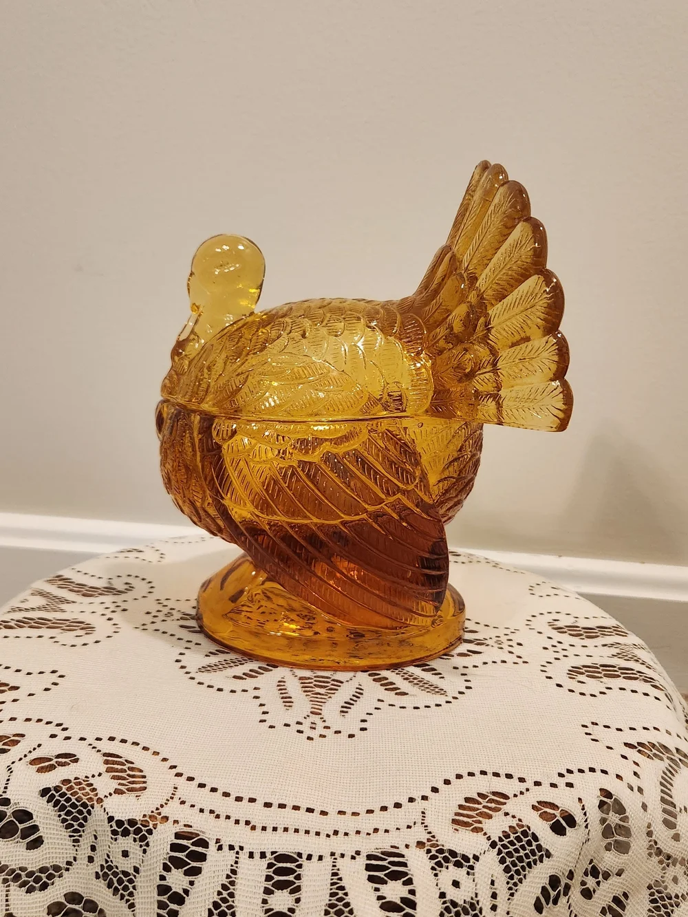 Williams Sonoma Amber Glass Turkey Candy Dish with Lid